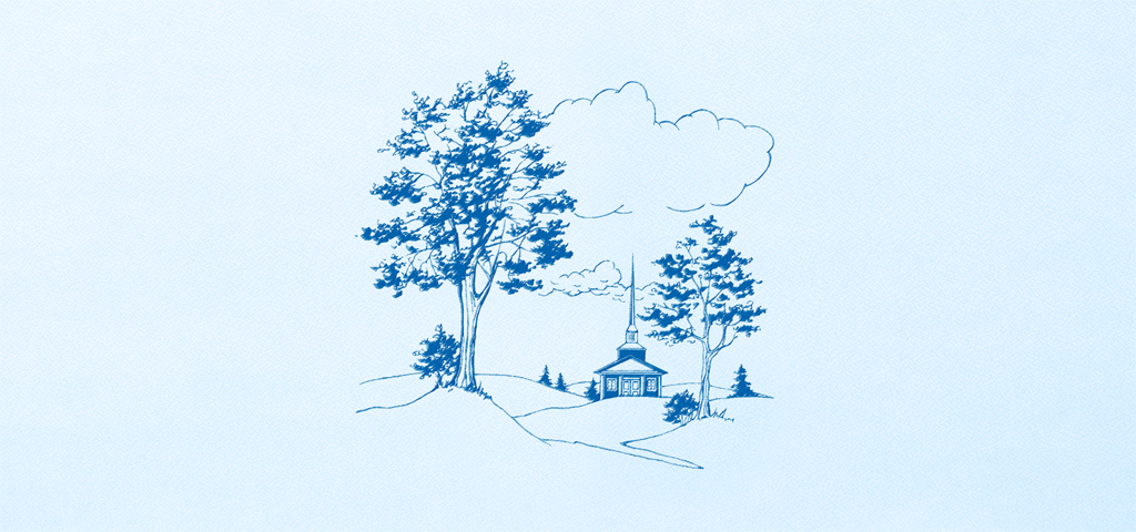 Church On Hill Blue Blue Faux
